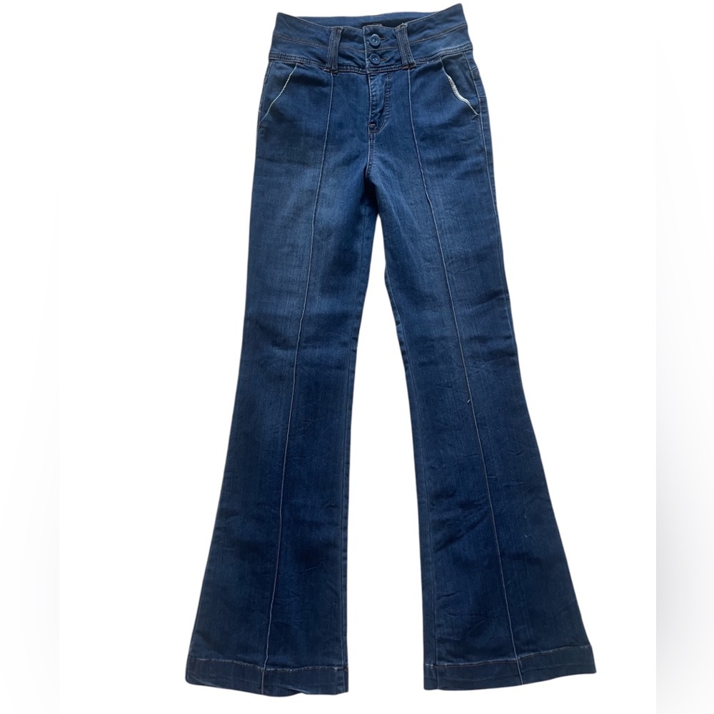 Blue ,high Waisted Wide legged Flared Jeans, Stretch,Size 7 - Picture 5 of 5
